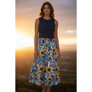 DONNA MORGAN Women Navy Blue Floral Dress 10